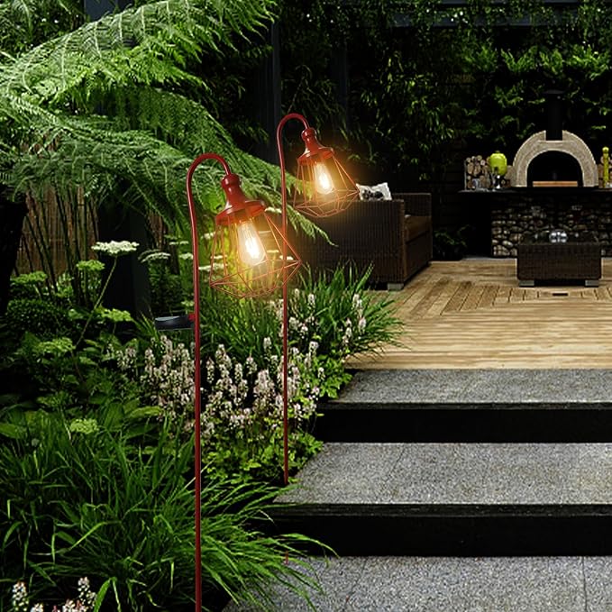 2 Pack Solar Pathway Lights Outdoor Waterproof Solar Powered Metal Path Lighting for Garden Backyard Landscape Lighting, Decor Lights Gift for Women, Red