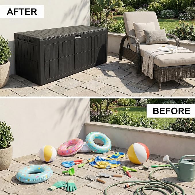 MAVIS LAVEN Outdoor Storage Box, Large Deck Box with Lockable Lid and Double Wall Construction, for Patio Furniture Garden Tools Pool Accessories