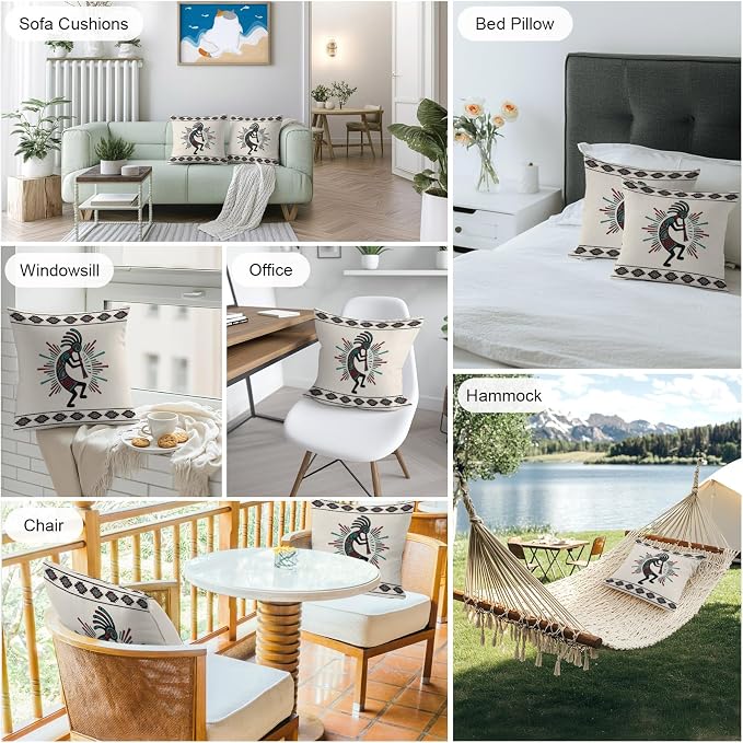 Boho Southwest Waterproof Outdoor Throw Pillow Covers 16''x16'' Pack 2, Aztec Ethnic Native Human Ethnic Plaid Pillow Cases Throw Cushion Cover with Zipper, Washable Pillowcase for Poolside Sofa