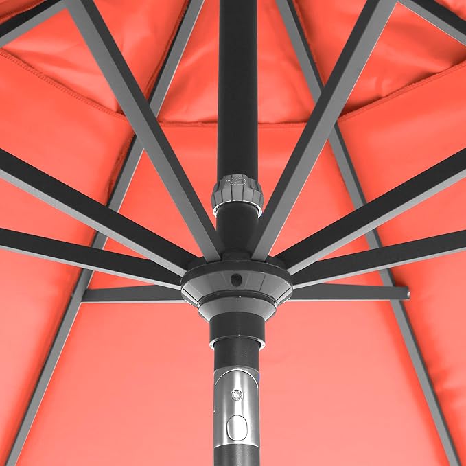 California Umbrella 12-Year-Non-Fading, 9Ft Premium Sunbrella Patio Umbrella, Hand-Crank, Button-Tilt, Gray Frame, Melon Fabric