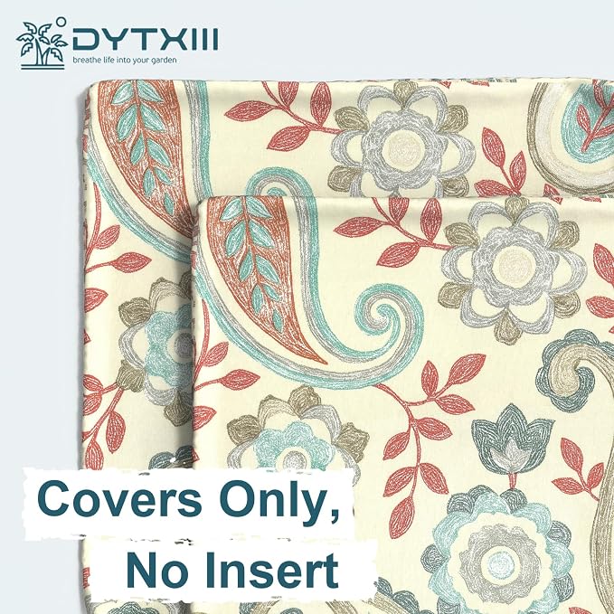 DYTXIII Pack of 2 Outdoor Waterproof Pillow Covers ONLY, 18"x18" Square Decorative Double Printed Throw Pillow Cases for Patio Couch Porch Furniture, Paisley Vintage