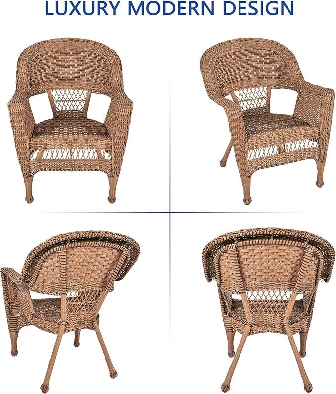 Jeco 3 Piece Wicker Chair and End Table Set without Cushion, Honey