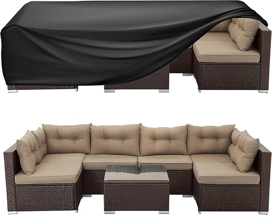WLEAFJ Patio Furniture Covers Rectangle, Outdoor Table Covers Waterproof, Heavy Duty Outdoor Furniture Cover, Patio Sectional Set Cover 108"L x 82"W x 28"H, Black
