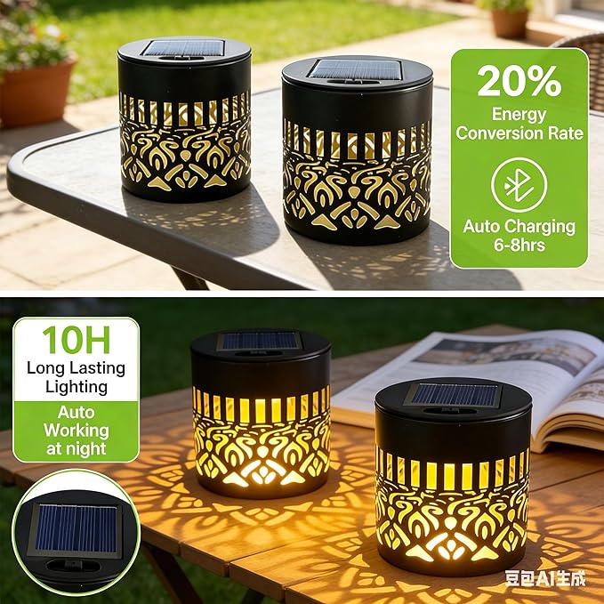 Solar Outdoor Fence Lights Decoration 2 Pack, Solar Wall Step Deck Lights Outdoor Garden Decor with Mandala Theme for Yard Art Porch Patio Backyard