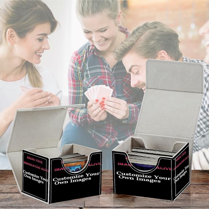 Card Deck Box for MTG, Cards Storage Box Fits 120+ Sleeved, Leather Small Size Strong Magnetic Closing Card Case for Board Games Magic TCG CCG Baseball Collection, Custom