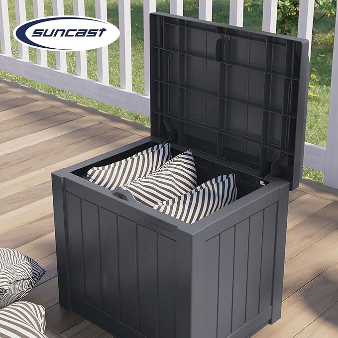 Suncast 2 Pack Small Deck Box Storage w/Bench Seat for Indoor & Outdoor Use, 22 Gal., Cyberspace