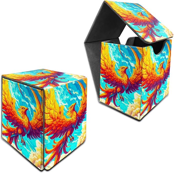 Deck Box for MTG, Cards Storage Box Fits 120+ Sleeved, Leather Medium Size Strong Magnetic Closing Card Case for Board Games Magic TCG CCG Baseball Collection, Flamingo Sky