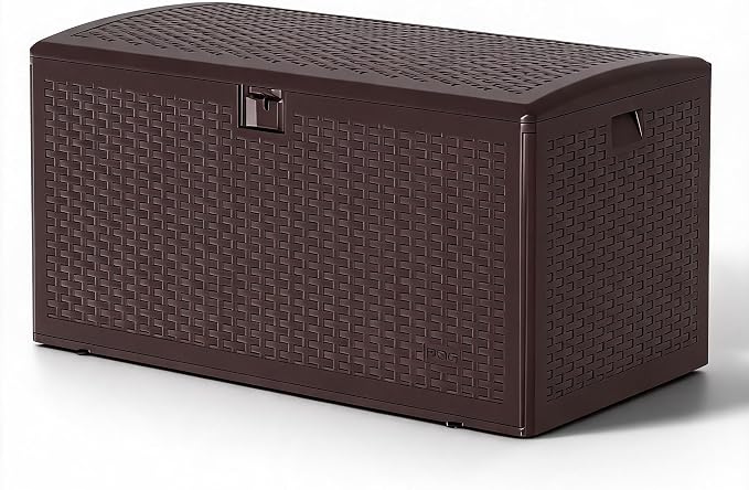 73 Gallon Blow-Molded Outdoor Storage Box – Lockable, Waterproof & UV-Resistant Storage Chest for Patio Cushions, Garden Tools, Pool Accessories & Outdoor Toys, Brown