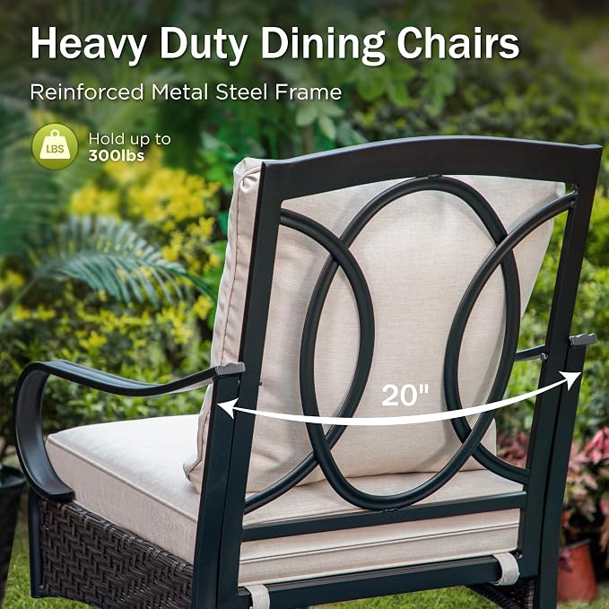 PHI VILLA Swivel Patio Dining Chairs Wicker Chairs Set of 4 with Cushions | Heavy Duty Outdoor Metal Wicker Dining Chair with Padded Cushions, Large All Weather Wrought Iron Patio Chair for Balcony