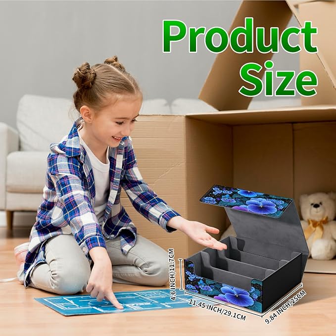 Card Deck Box for MTG, Cards Storage Box Fits 120+ Sleeved, Leather Big Size Strong Magnetic Closing Case for Board Games Magic TCG CCG Baseball Collection Women Man, Blue Flower Bird