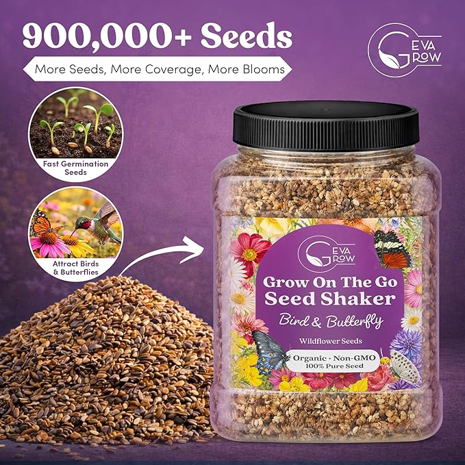 Bulk Wildflower Seed - Bird & Butterfly Garden Seed Mix | Bulk 300,000+ Annual & Perennial Flower Seeds for Planting - Attracts Hummingbirds & Butterfly | No Messy Bags or Packets | Bulk 1 Pound Jar