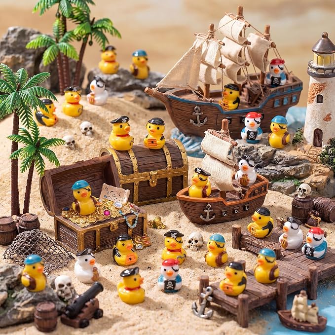 Novabright 100 Pcs Mini Resin Pirate Ducks Tiny Resin Small Ducks Mini Animal Figurines for DIY Cake Craft Garden Landscape Ornament Potted Decoration Birthday Party Supplies