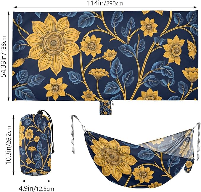 Art Floral Ethnic Gold Blue 330lb Capacity Outdoor Hammock Swing Hammock for Outside Beach Patio Garden hamacas para Patio
