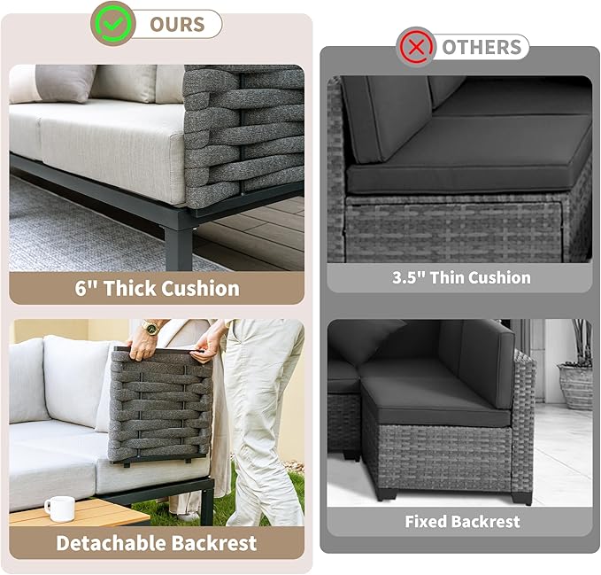 PIZZELLO 8 Pieces Outdoor Patio Furniture Sets, Outdoor Conversation Sets Sectional Sofa with 6" Thick Cushions and 2 Coffee Tables, Convertible Modular Patio Sofa for Backyard, Garden, Deck