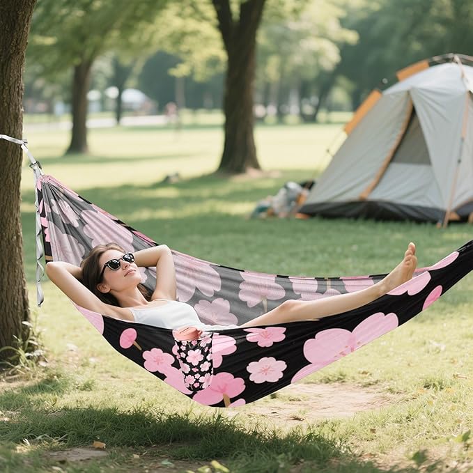 Pink Japanese Zephyr Cherry Blossoms 330lb Capacity Hammocks Rope Hammock for Patio Backyard Lounge Base hamaca con Base para adultos