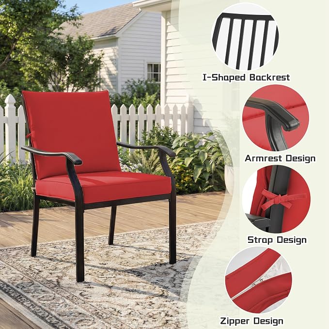 7 Piece Outdoor Patio Dining Set, 62’’ Rectangular Metal Dining Table with Umbrella Hole & 4pcs Outdoor Metal Dining Chairs & 2pcs Patio Swivel Rocking Chairs , Outdoor Furniture Dining Set for Patio