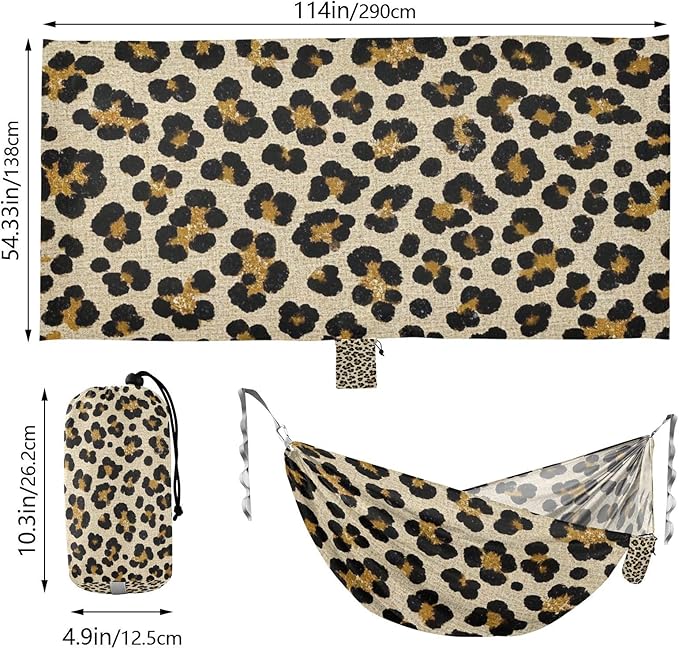 Fake Glitter Leopard Print Beige 330lb Capacity Outdoor Hammock with Tree Straps Swing Hammock for Indoor Outdoor Patio amacas para patios con Base de adultos