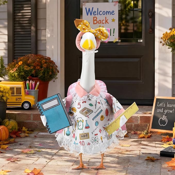 Back to School Porch Goose Outfits for 23 Inch Plastic & Cement Goose Statue,Classroom Clothes & Costume Decor for Garden Patio Lawn Yard Outdoor