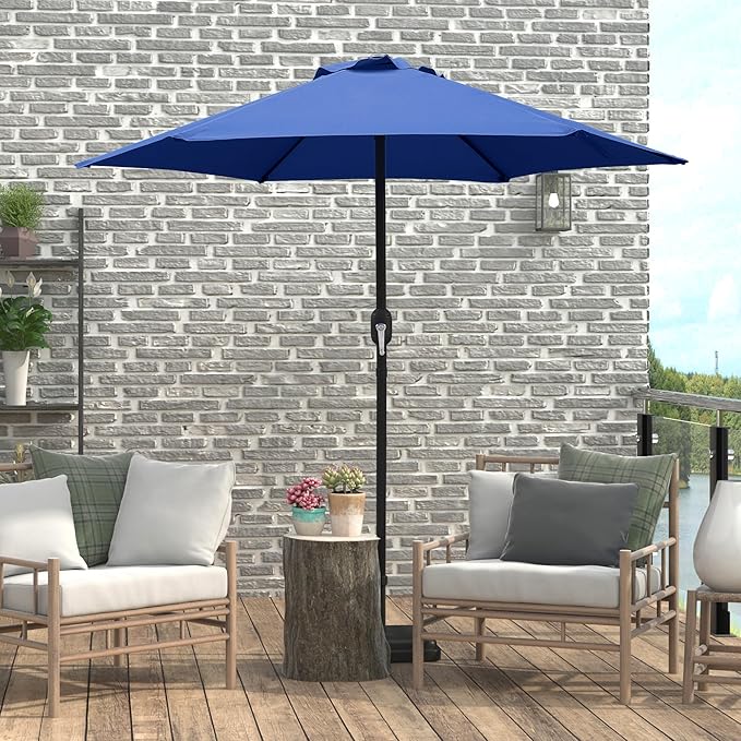 7.5 Ft Patio Umbrella with Crank Weather Resistant Outdoor Umbrella Durable 6 Sturdy Steel Ribs Outdoor Market Umbrella for Deck Garden Pool Yard Cafe, Navy