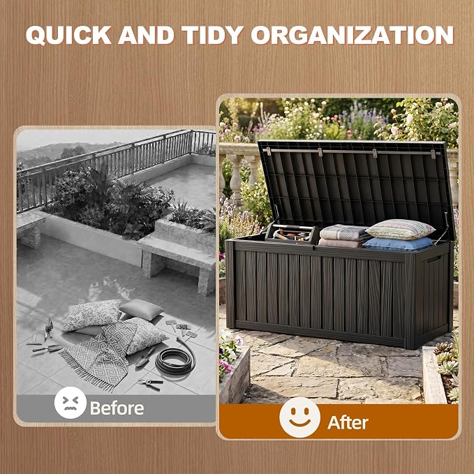EFU Outdoor Storage Box 180 Gallon Deck Box (Indoor & Outdoor) Lockable UV Resistance Waterproof Resin Storage Bin Storage Box for Outdoor,Patio Storage With Support Rod(Black)