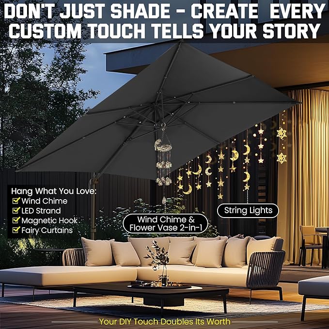 Hoteel Patio Umbrella - 10ft Cantilever Umbrella Outdoor for Patio, Offset Umbrellas with Double Top Vent, UV resistant, Large Table Umbrella on Clearance for Deck, Pool, Market, Backyard - Gray