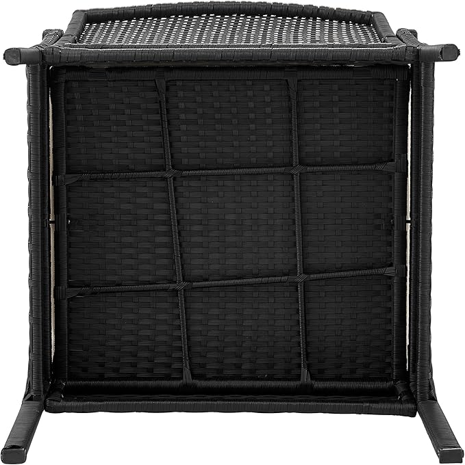 Manhattan Comfort Noli 3-Piece Patio Conversation Set, Outdoor Furniture Made of Steel Rattan | Includes 2 Modern Armchairs, Tempered Glass End Table, Removable Waterproof Cushions, Cream