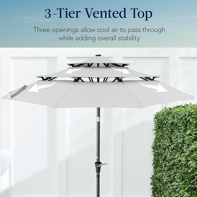Best Choice Products 10ft 3-Tier Market Patio Umbrella, Outdoor Sun Shade with Tilt, Crank Lift, 8 Ribs for Backyard, Deck, Poolside