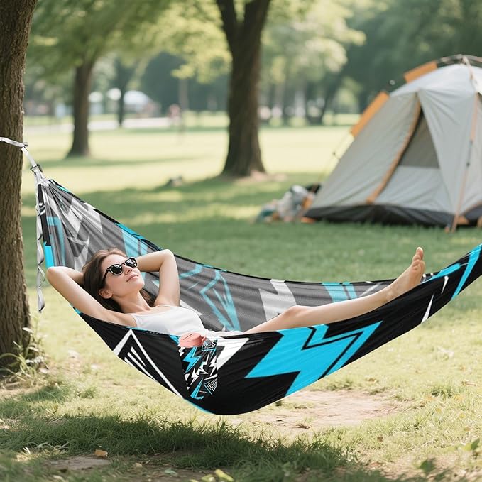 Neon Lightning Geometric Hammocks with Tree Straps Swing Hammock for Indoor Outdoor Patio