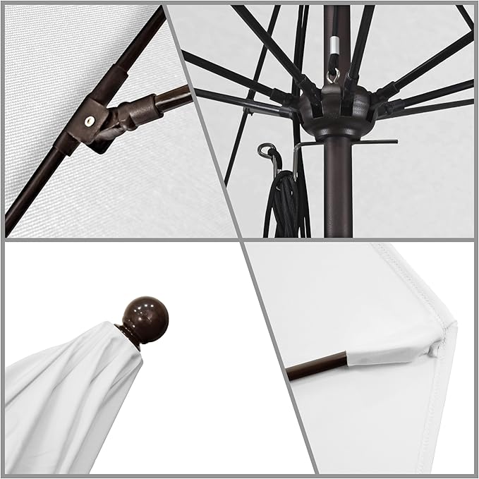 California Umbrella 11Ft Commercial Grade Market Umbrella, Pulley Lift, Aluminum/Fiberglass, 2mm pole wall, Bronze Frame, Solution Dyed White Fabric