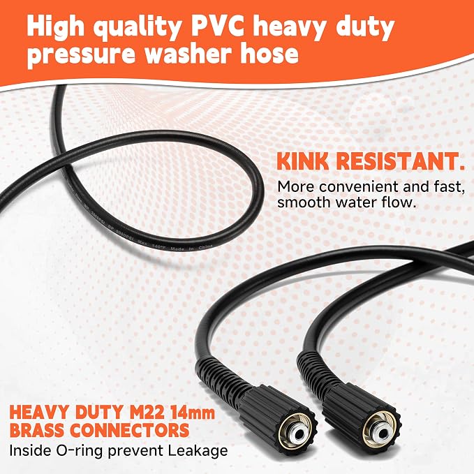 FIXFANS Pressure Washer Gun and Hose Kit, 25 FT High Power Washer Hose with Replacement Wand Extension, 5 Nozzle Tips, M22 Fitting