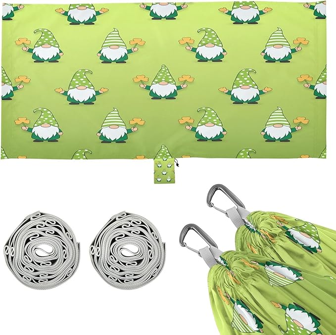 Hammocks for Outside St. Patrick's Gnome Camping Hammock Portable Hammocks with Tree Straps and Carry Bag Camping Accessories for Hiking Beach Outdoor