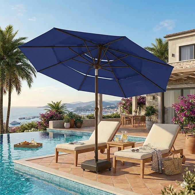 10ft Patio Umbrella, 3 Tier Outdoor Market Table Umbrellas with 8 Fiberglass Ribs and Push Button Tilt, Windproof, Vented Canopy, UV Protection for Deck, Pool, Backyard