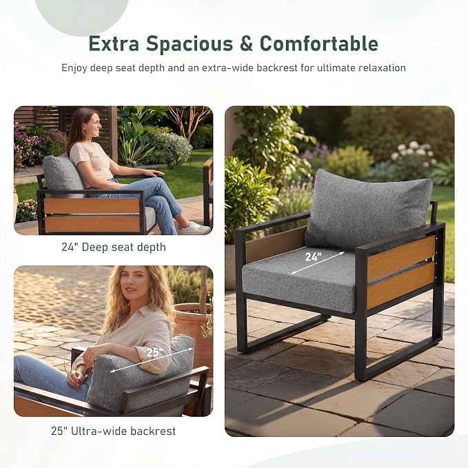 Furnimart Patio Furniture Set, 5-Piece Metal Outdoor Sectional, 7-Seat Patio Conversation Set with Deep Seating, Thick Cushions & Coffee Table for Backyard, Porch & Deck, Gray