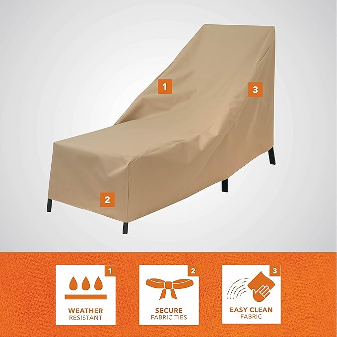 Modern Leisure Basics Patio Chaise Lounge Chair Cover - Weather-Resistant Fabric - Furniture Protection Perfect for Patio, Deck, and Porch - 76" L x 27" W x 30" H - Khaki - 1-Pack - 2023 Model