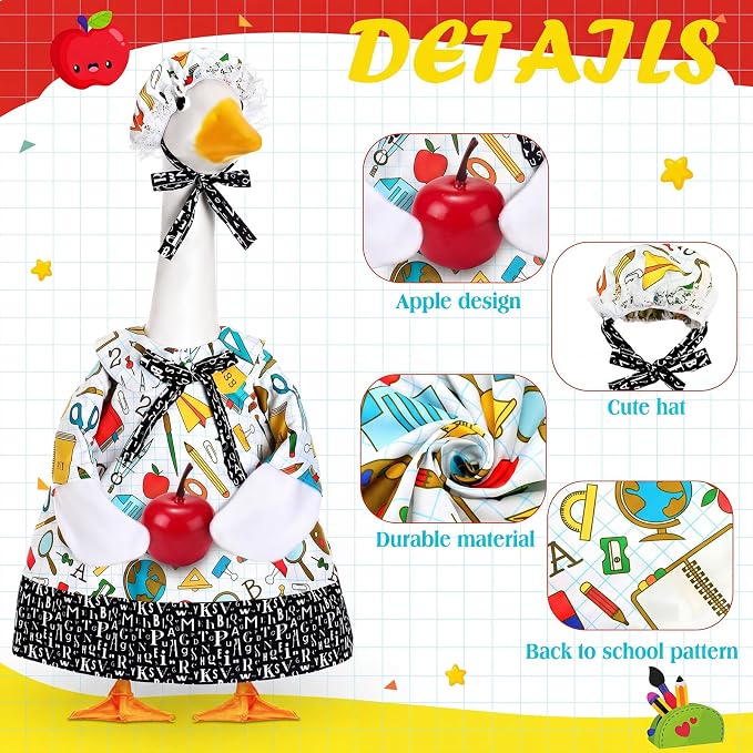 FuWeave Back to School Porch Goose Outfit Set for Plastic Statue Lawn Porch Goose Clothes with Schoolbag for Patio Decor
