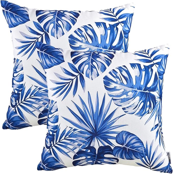 Outdoor Throw Pillows 18×18 Inch Waterproof Pillows with Inserts | Set of 2 Fade Resistant Patio Pillows for Porch Garden Couch and Patio Furniture