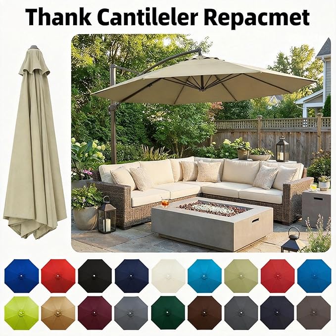 Outdoor Patio Umbrella Replacement Canopy 7.5ft/9ft/10ft/11ft 6/8 Ribs, Cantilever Offset Patio Umbrella Fabric Cover Resistant Waterproof Shade for Table Pool