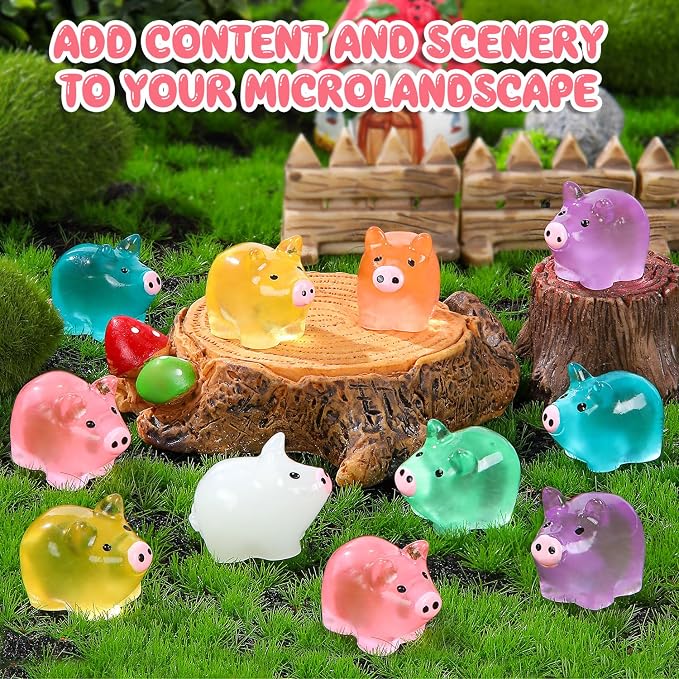 76PCS Luminous Mini Resin Pigs Miniature Pigs Figurines Cute Tiny Pig | Miniature Pigs Animals Figurines Glow in The Dark, Micro Garden Landscape, Dollhouses DIY, Birthday Party Decor