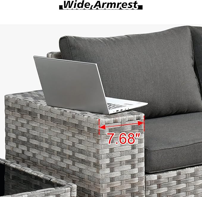 HOOOWOOO Outdoor Patio Sectional Furniture Sofa Set with Widened Armrest,6 Piece Small Modern Wicker Couch,Modular L Shaped Conversation Seating Set with Table for Out Door Garden Corner(Black)