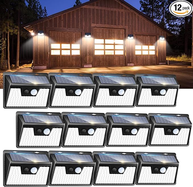 Peasur Solar Lights Outdoor Waterproof [12 Packs/140 LEDs], 3 Lighting Modes Solar Motion Sensor Light Outdoor, Ultra Bright Security Lights Outdoor Solar Lights for Outside Fence Yard Patio Deck