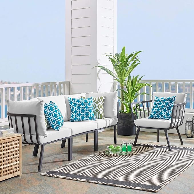 Modway Riverside 4 Piece Outdoor Patio Aluminum Set, 114 x 61.5 x 28, Gray White