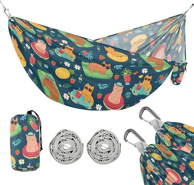 Camping Hammock Outdoor Hammocks for Outside Summer Cat Beach Trees Portable Lightweight with Pockets Tree Straps Indoor