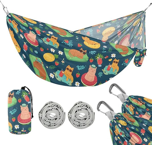 Camping Hammock Outdoor Hammocks for Outside Summer Cat Beach Trees Portable Lightweight with Pockets Tree Straps Indoor