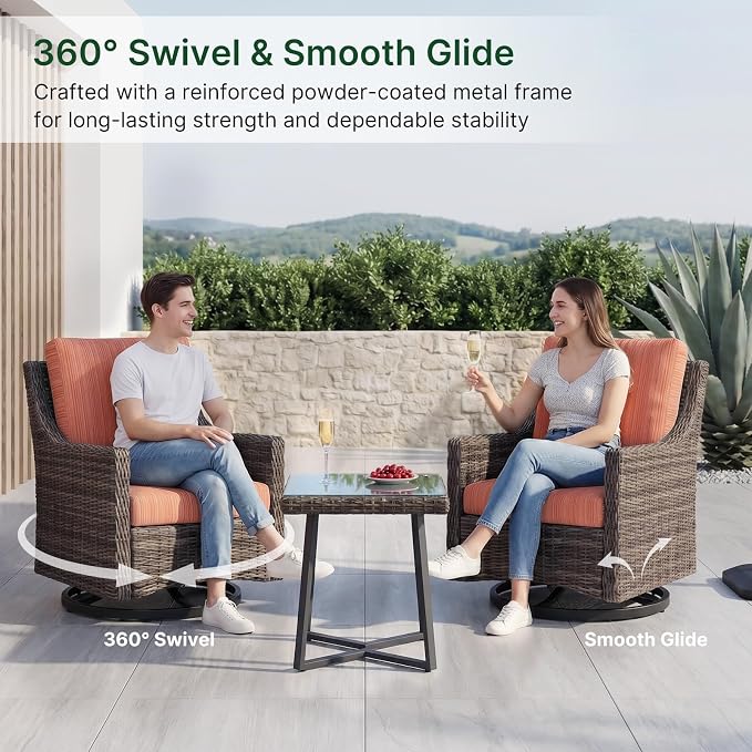 Wicker Patio Conversation Set, Outdoor Patio Furniture Set with Deep Seating, Wide Armrests & Thick Cushions, All-Weather Outdoor Furniture Set for Patio, Porch, Deck & Backyard