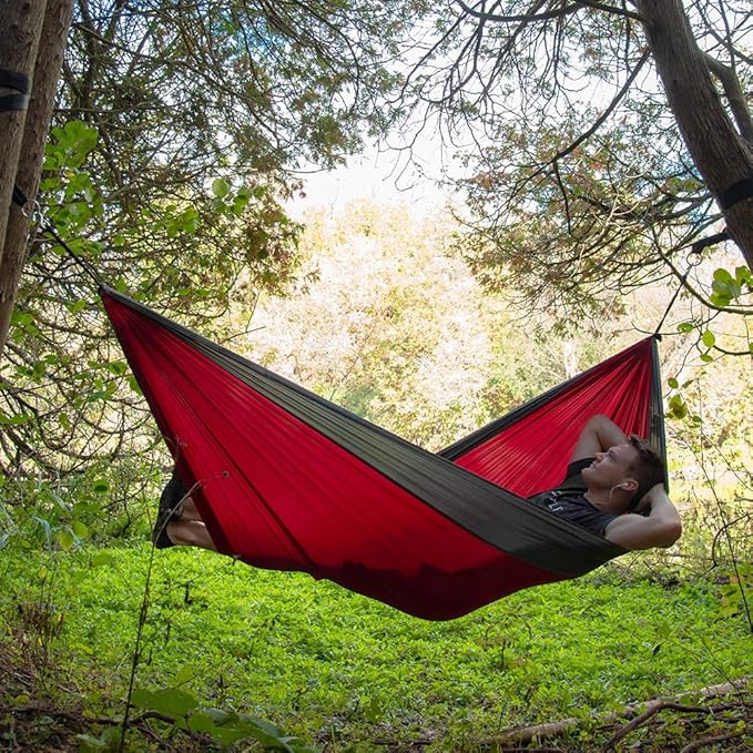 Vivere Double Parachute Camping Hammock, Includes Stuff-Sack (Crimson/Grey)