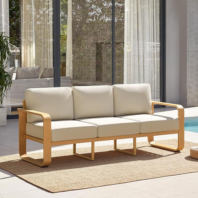CHITA Aluminum Patio 3-Seater Sofa with Thickened Olefin Fabric Cushion for Backyard, Garden, Balcony and Poolside