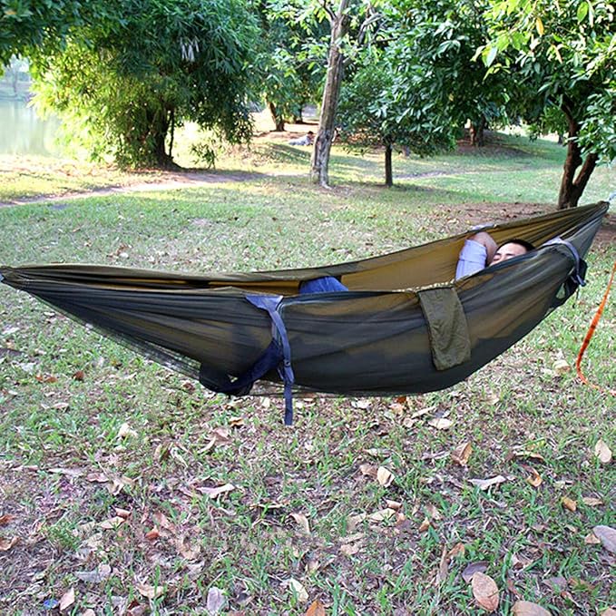3 in 1 Hammock with Mosquito Net and Rain Fly Outdoor Hammocks Tents for Camping (Green, L)