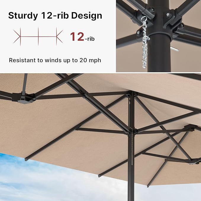 ALAULM 14FT Waterproof Patio Umbrella Outdoor Reversible Rectangular Large Market Umbrella
