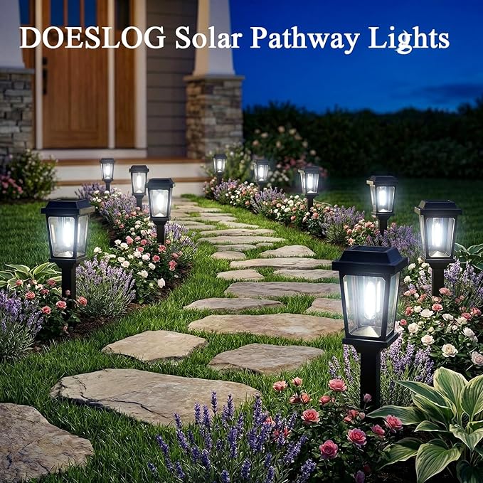 10 Pack Solar Pathway Lights Outdoor, Auto On/Off LED Solar Garden Lights, Decorative Landscape Lighting for Path Yard Walkway Driveway