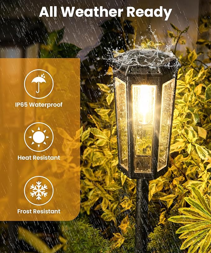 Solar Pathway Lights Outdoor, 6 Pack Garden Lights Solar Powered Waterproof IP65, 2 Modes Auto On/Off Pathway Lights Solar Powered Outdoor Landscape Lighting Yard Lights Walkway, Outside